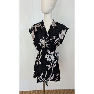 Tahari ASL Floral Tie-Waist Wrap Top - Medium - NWT